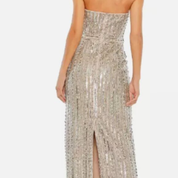 MAC DUGGAL 93831 EMBELLISHED STRAPLESS NUDE/SILVER MIDI DRESS 4 - Picture 4 of 5